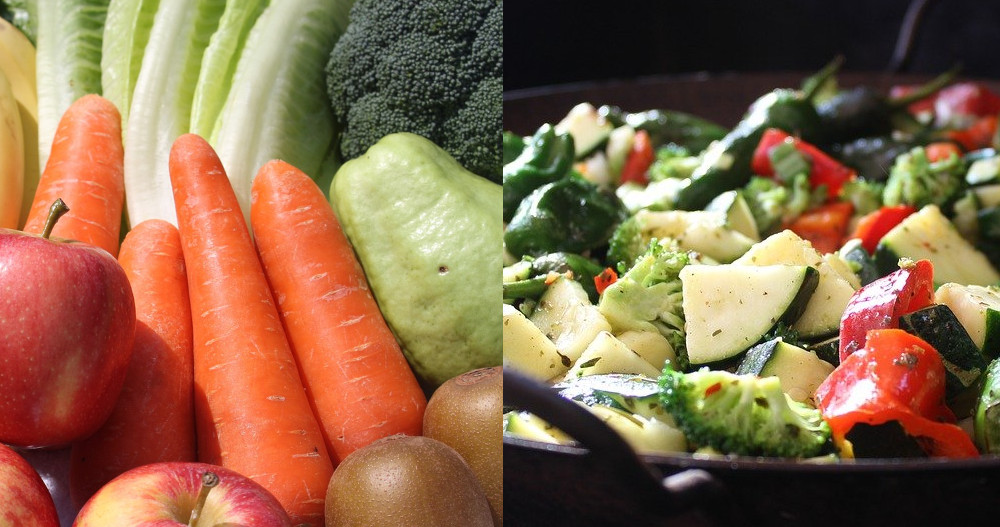 raw and cooked veggies and fruits